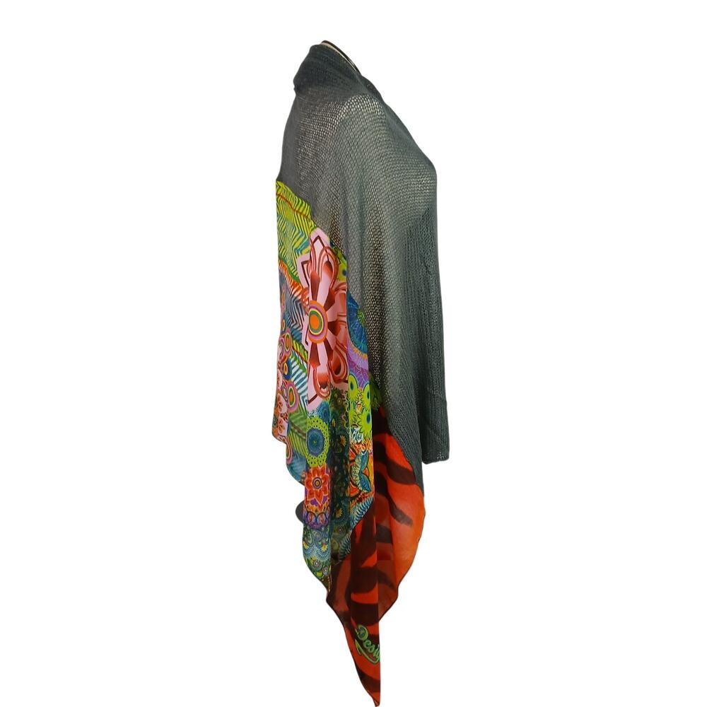 Desigual “You Make Me Happy” Multicolor Mixed Media Knit Scarf Wrap - Picture 4 of 6